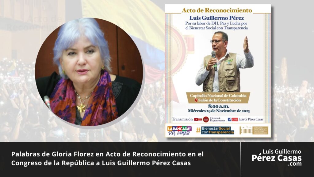 Gloria Florez en acto de reconocimiento a Luis Guillermo Perez