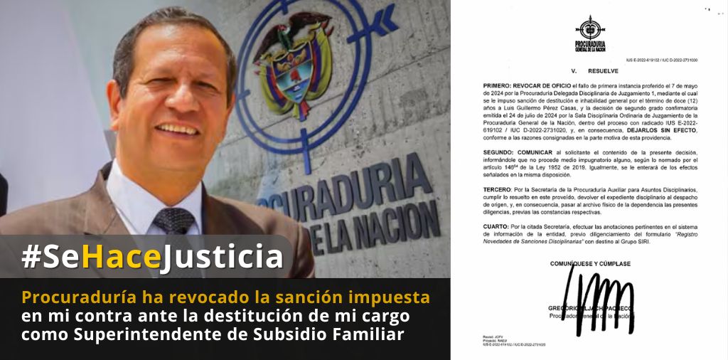 Se hace justicia Procuraduría revoca sanción